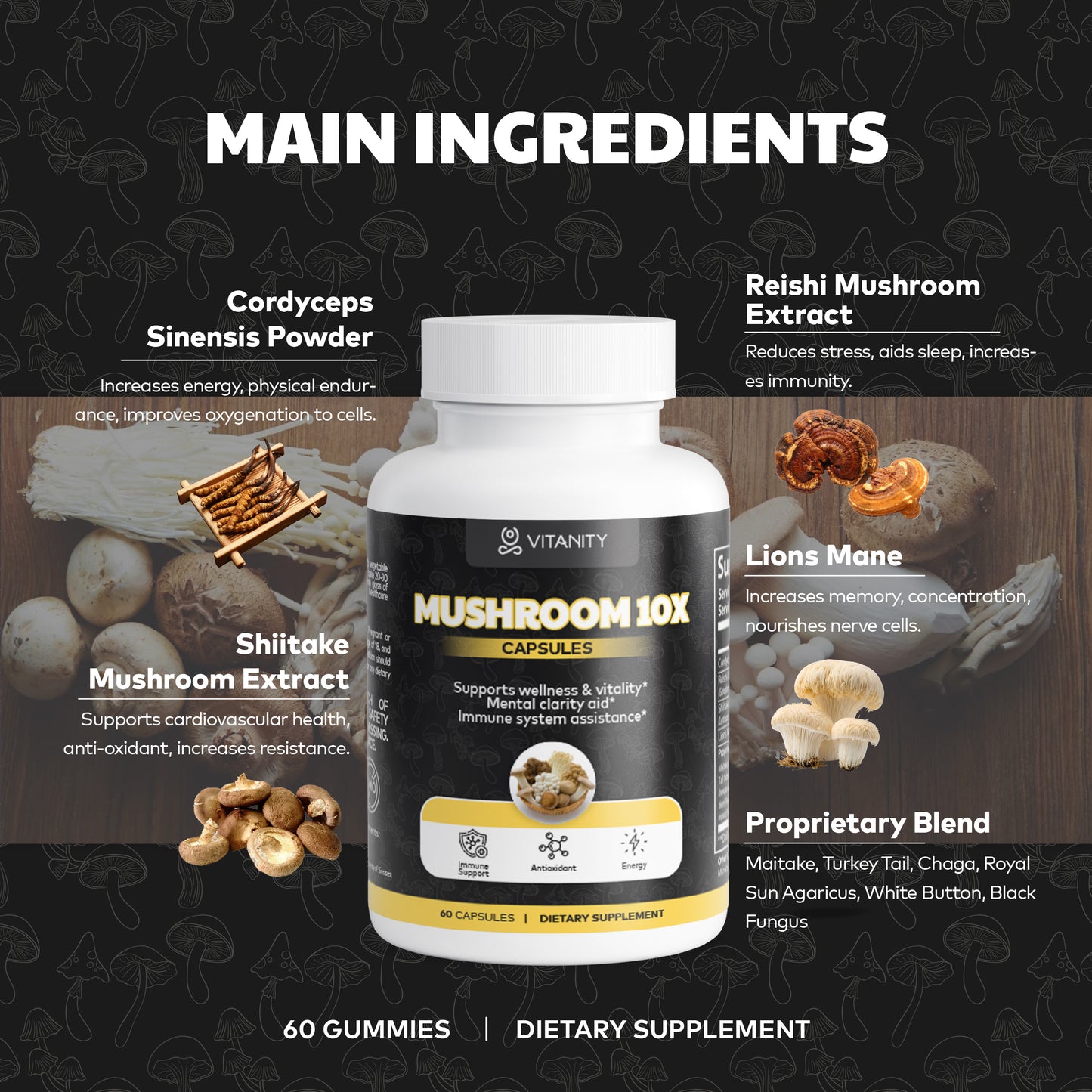 Mushroom Complex 10 X – Cognitive Clarity & Immune Support