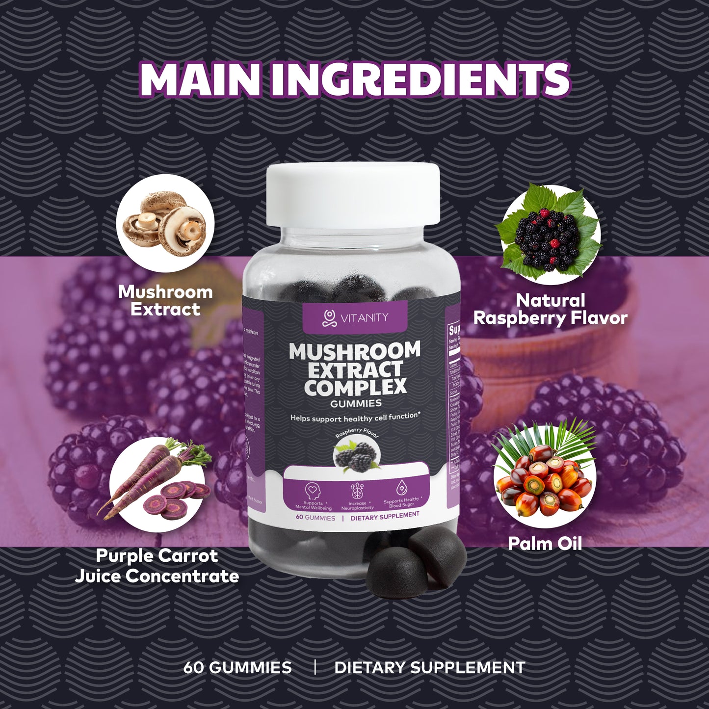 Mushroom Extract Complex Gummies - Brain Focus & Energy Boost