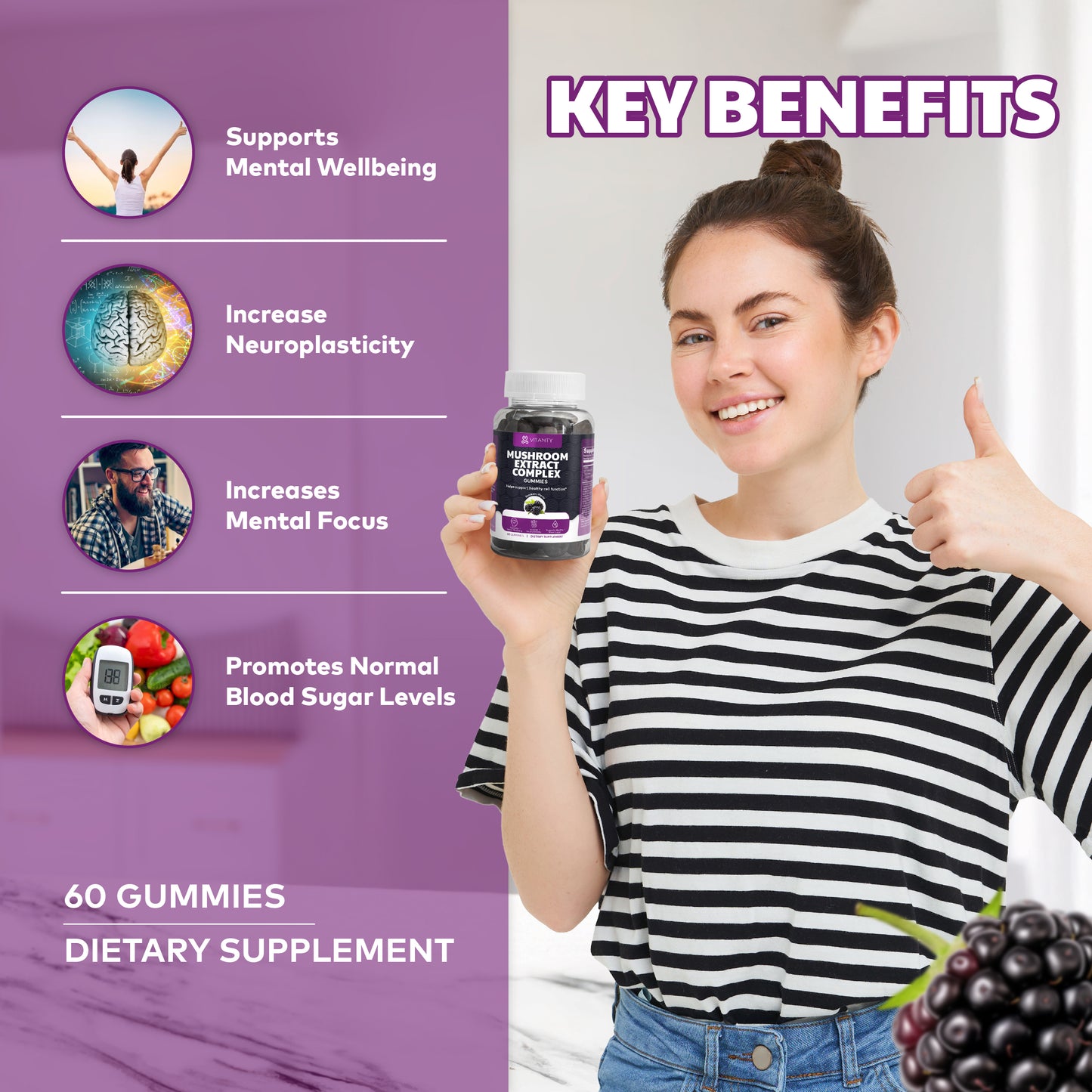 Mushroom Extract Complex Gummies - Brain Focus & Energy Boost