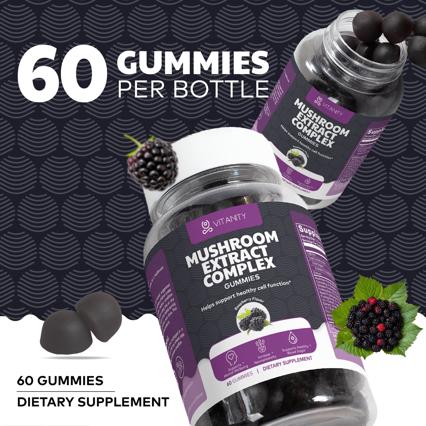 Mushroom Extract Complex Gummies - Brain Focus & Energy Boost