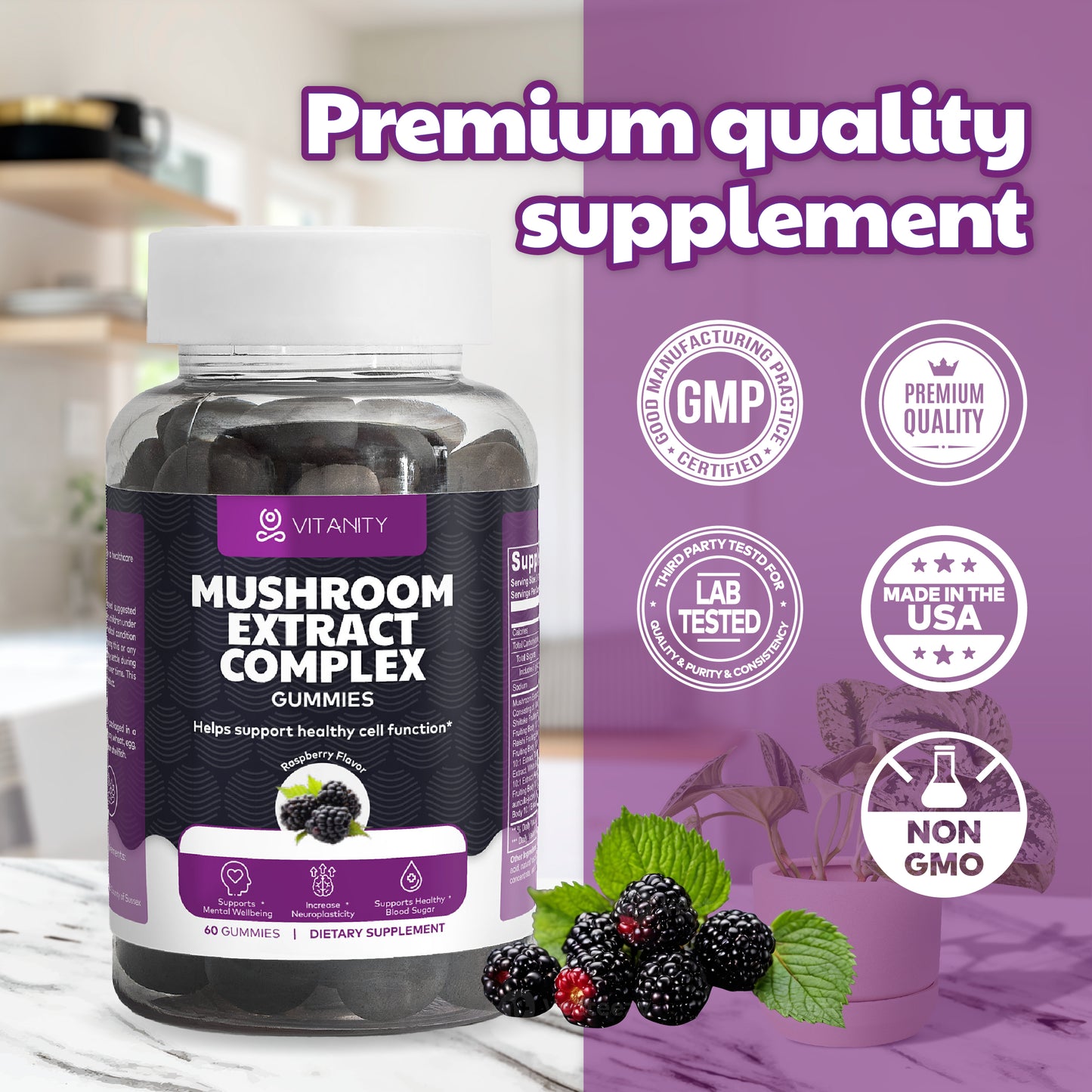 Mushroom Extract Complex Gummies - Brain Focus & Energy Boost