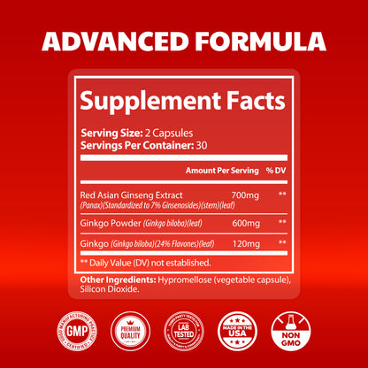 Ginkgo Biloba & Ginseng - Herbal Wellness & Brain Support