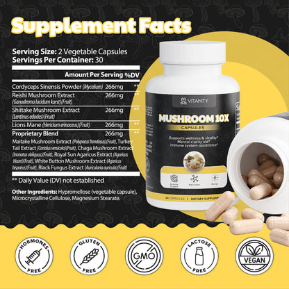 Mushroom Complex 10 X – Cognitive Clarity & Immune Support